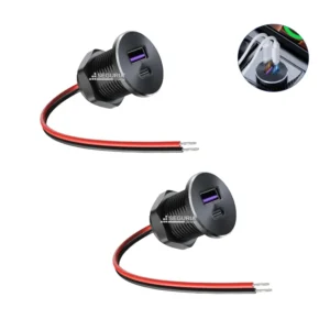 argador USB para auto tipo C PD QC3.0 Aluminio 12V con cable Empotrable Doble puerto usb Snergy