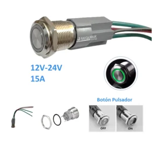 Boton Pulsador 16MM SE3001 ON OFF Boton de Encendido y apagado 12V-24V 15A anillo luz led verde Lima Peru Snergy