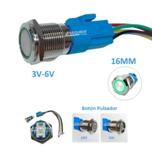 Boton Pulsador 16MM SE3004 ON OFF Boton de Encendido y apagado 3V-6V 5A anillo luz led verde Lima Peru Snergy