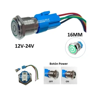 Boton Pulsador 16MM SE3005 Power ON OFF 12V 24V Boton de Encendido y apagado luz led verde interruptor Lima Peru Snergy