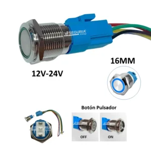 Boton Pulsador 16MM SE3007 ON OFF 12V 24V Boton de Encendido y apagado luz led azul de 5 terminales Lima Peru Snergy