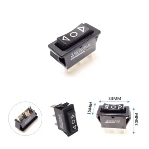 Interruptor Basculante 3 pines momentaneo (ON)-OFF-(ON) 16A 250VAC color negro 15x33mm para maquinaria industrial en Lima Perú