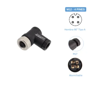 Conector M12 4Pines SE24403 angulo 90-hembra-tipo A- PG7 repuesto de calidad Snergy
