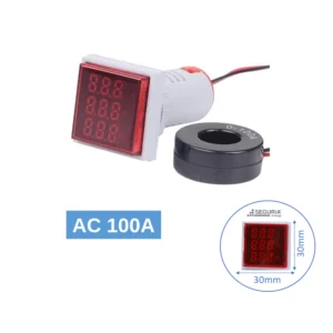 Voltimetro Amperimetro Frecuencia AC100A30X30 20V-500V panel 30X30mm rojo diametro 22mm con transformador-medidor de voltaje AC Snergy Lima Peru